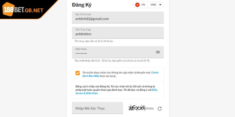 Nhập chuẩn thông tin cá nhân tạo account mới